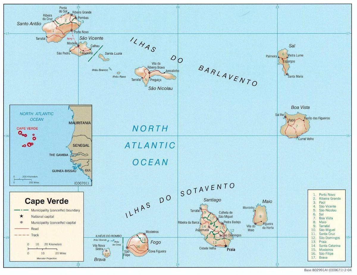 mapa pokazuje Cape Verde